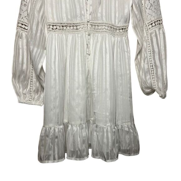 Reclaimed Vintage White Long Sleeve A-line Dress Size 6 Lace Ruffle Open Back - Picture 6 of 9